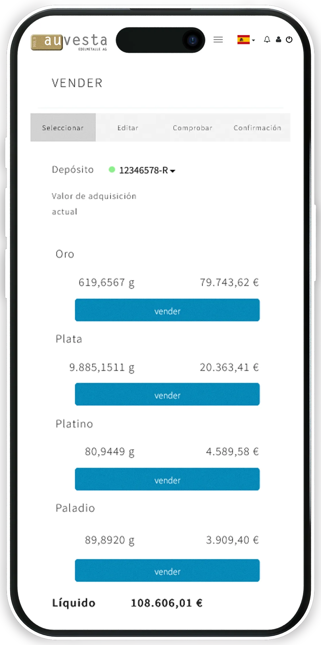 Verkauf - Venda oro Online en todo el mundo con una exactitud que llega hasta el céntimo de euro.